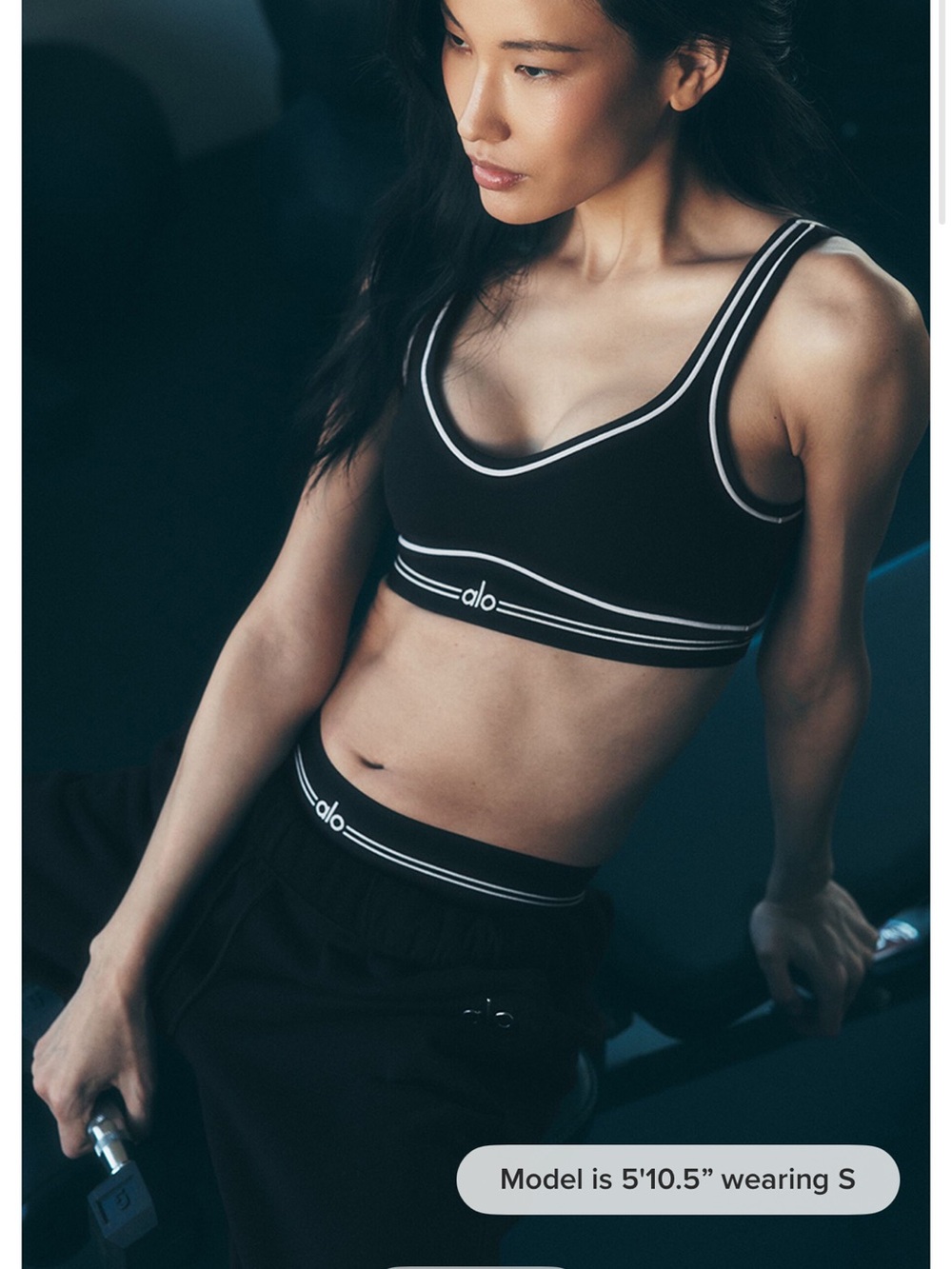 ALO Yoga Black Sports Bra with White Piping